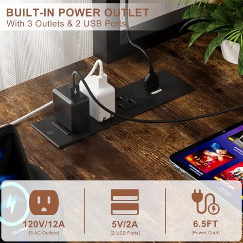 Aheaplus L Shaped Gaming Desk with Power Outlets & LED Lights, Small L- Shaped Desk Computer Corner Desk with Monitor Stand & Storage Shelf