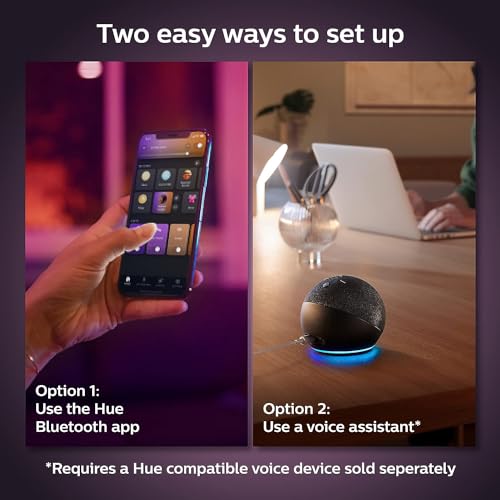 Philips Hue 75W A19 White and Color Ambiance LED Smart Color-Changing Bulb - Pack of 4 - E26 Indoor - Control with Hue App - Compatible with Alexa