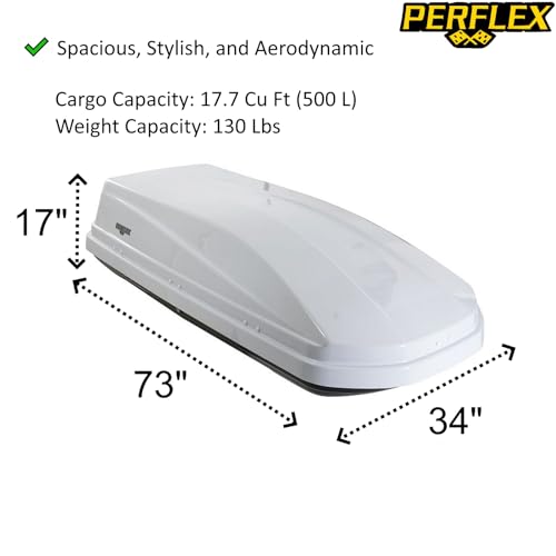 Perflex Exclusive Rooftop Cargo Box Carrier Large 17.7 Cubic Feet Car Top Mount Travel Luggage Storage, Dual Side Opening, 130 Lbs Weight Capacity