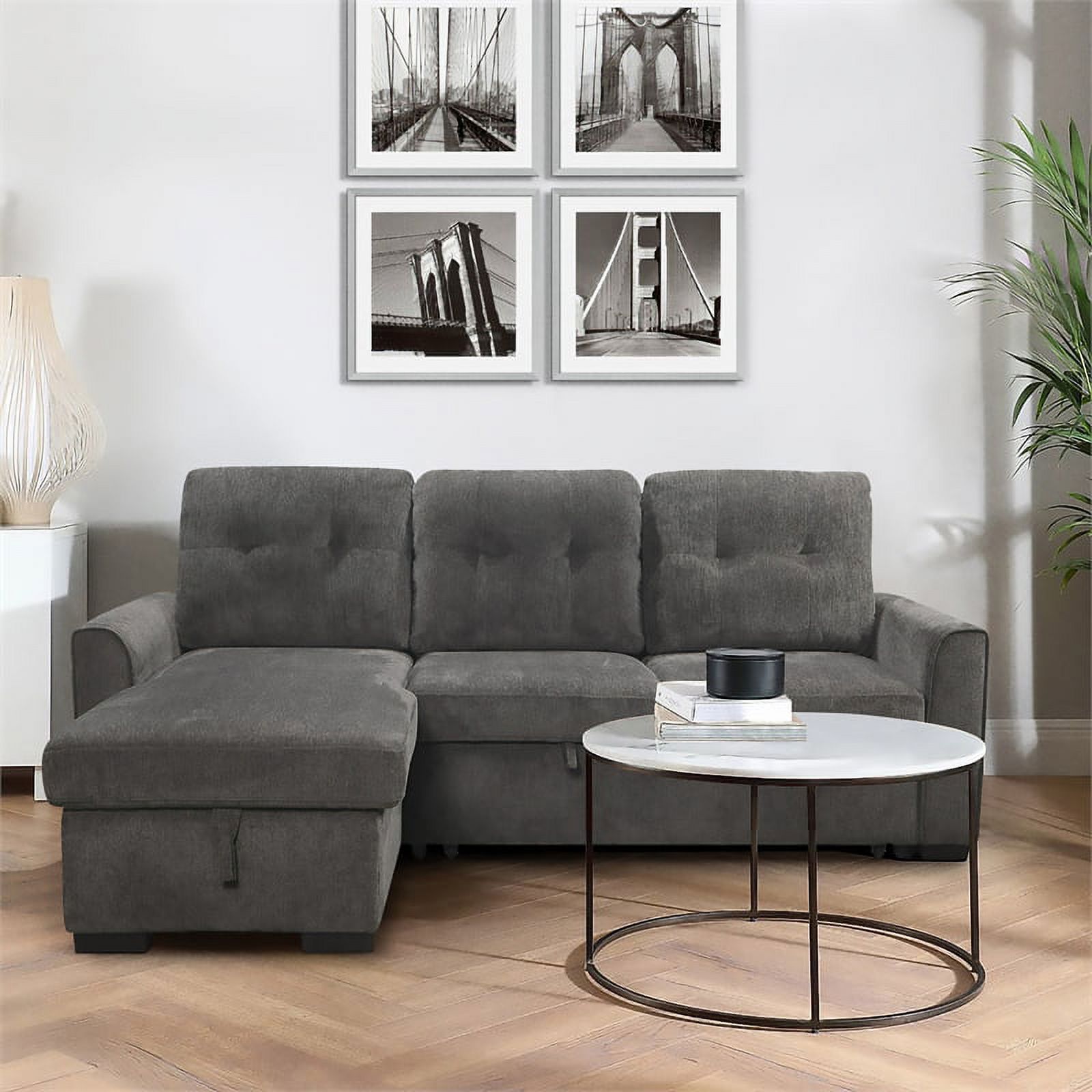 Bowery Hill Modern / Contemporary Reversible Sectional in Dark Gray Finish