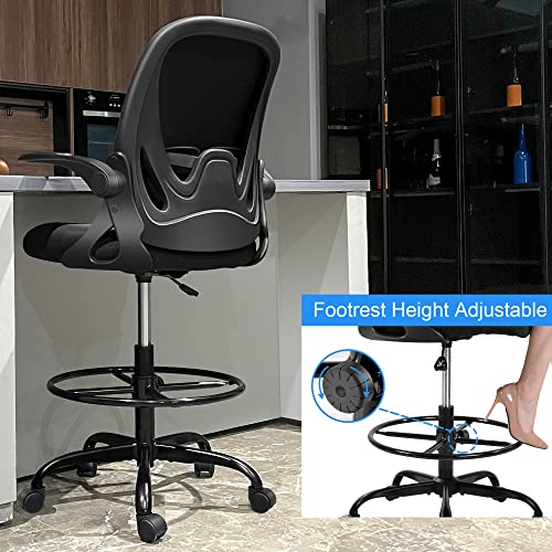 Primy Drafting Chair Tall Office Chair with Flip-up Armrests Executive Ergonomic Computer Standing Desk Chair with Lumbar Support and Adjustable