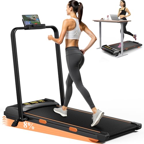7.8MPH Incline Treadmill for Home, Walking Pad with Handle Bar, Under Desk Compact Treadmill with 350 Lbs Capacity, LED Display & APP, Remote Control