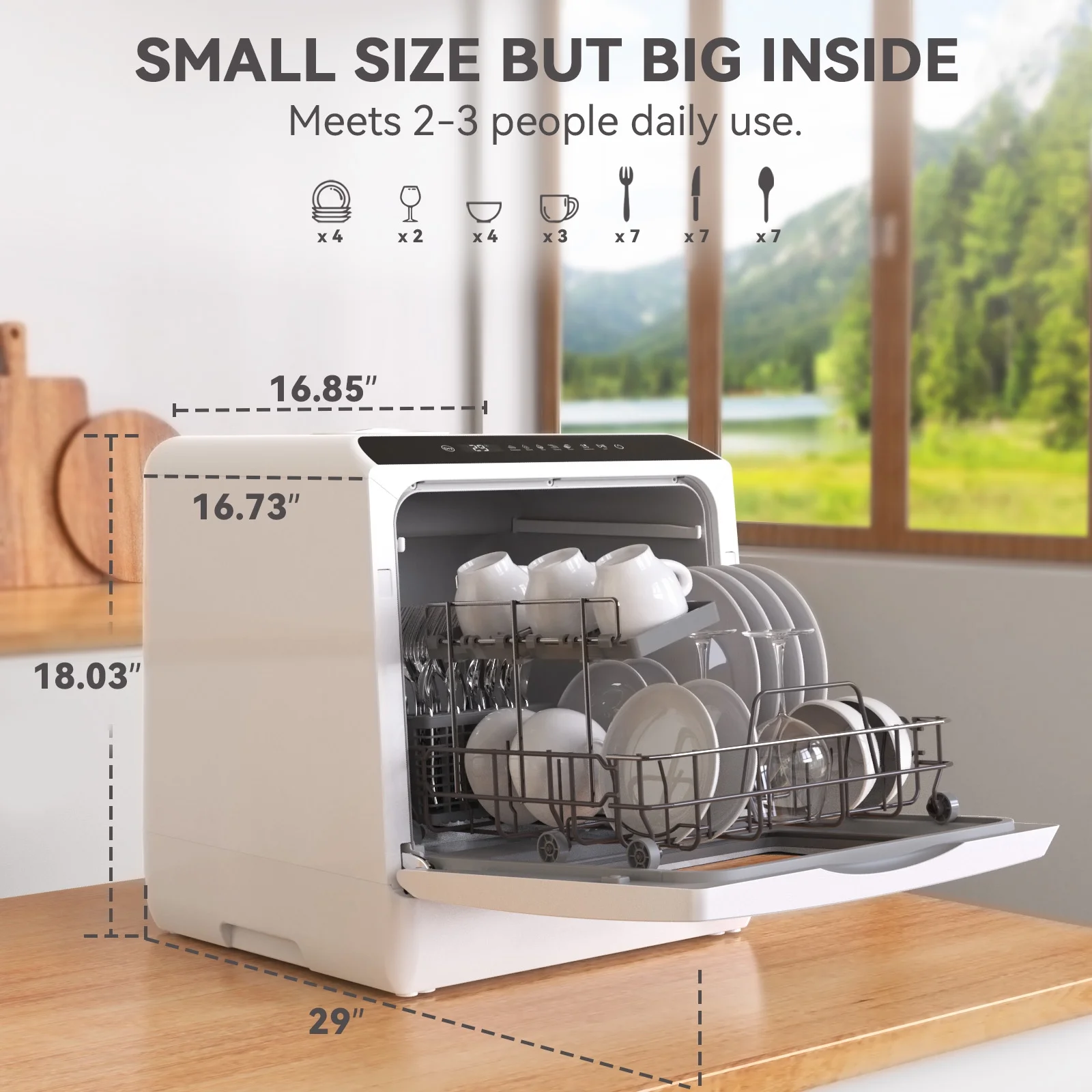 Hermitlux Portable Countertop Dishwasher, 5 Washing Programs, 5L Built-in Water Tank and Air-Dry Function, HMX-DW03