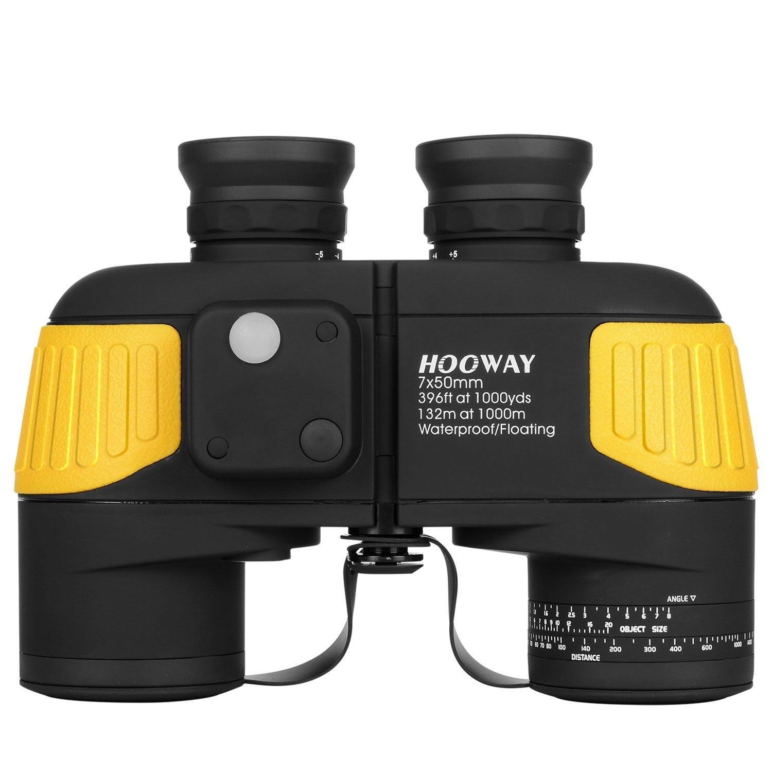 Hooway 7x50 Waterproof Fogproof Military Marine Binoculars w/ Internal Rangefinder u0026 Compass for