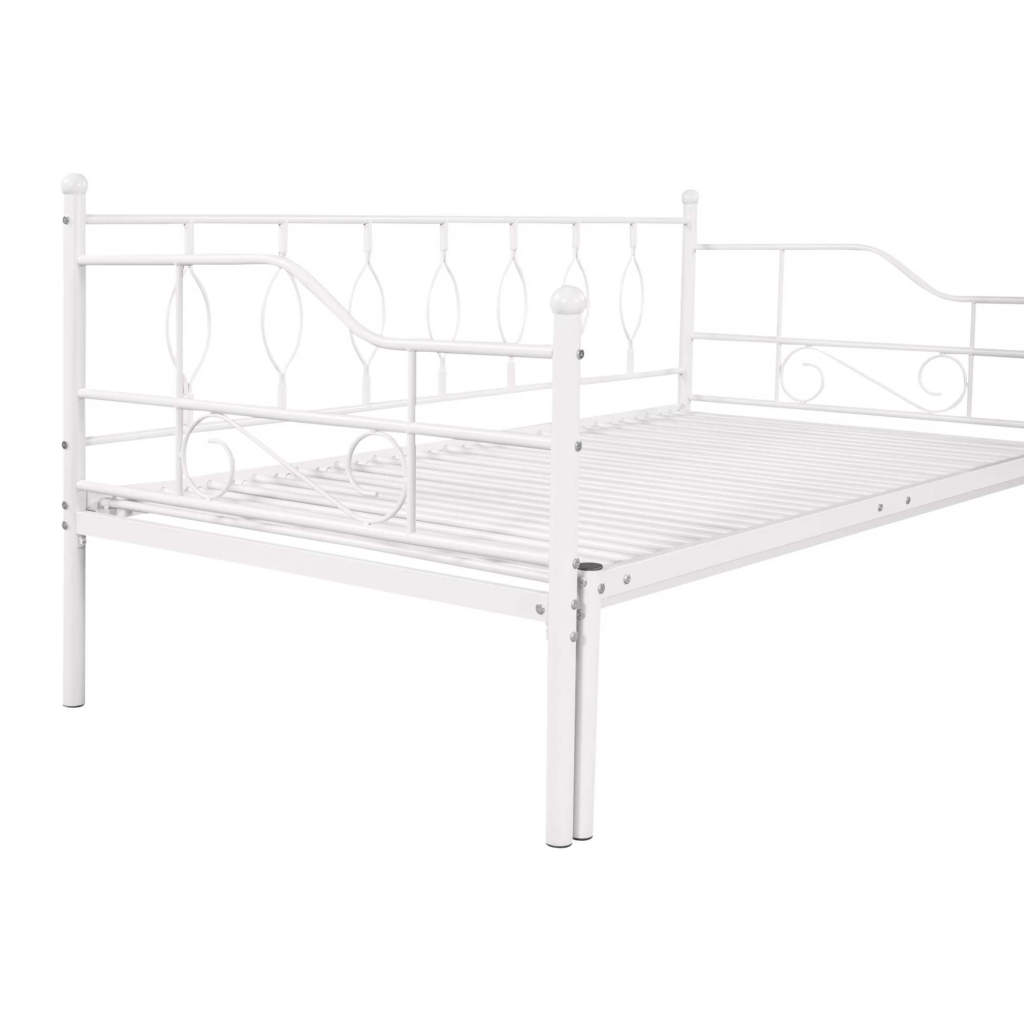 Twin Size Metal Frame Daybed with Trundle, Heavy Duty Steel Slat Support Saving Space Bed Sofa