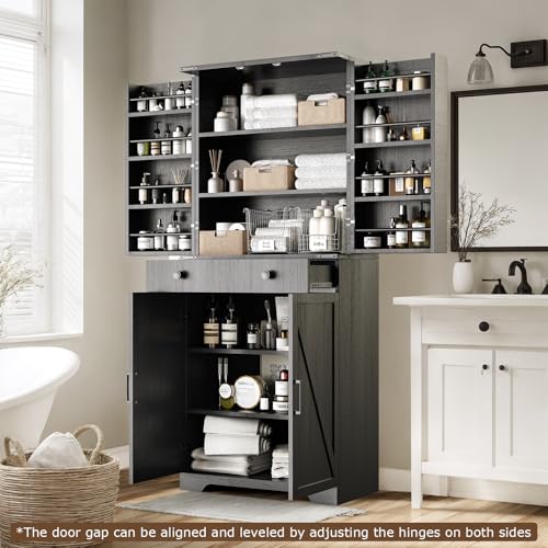 72" Tall Farmhouse Kitchen Pantry Cabinet, Large Storage Cabinet with 6 Adjustable Shelves, 4 Barn Doors & Drawer for Bathroom, Dining Room, Brown