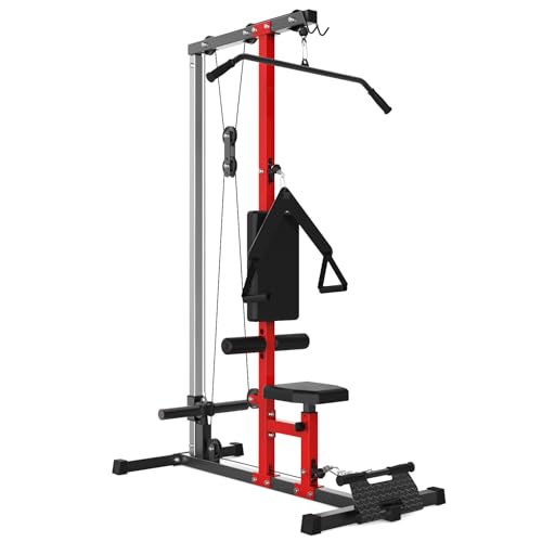 LAT Pulldown Machine, Multi-Functional Cable Machine with High and Low Pulley Station, Row Cable Machine Home Gym with Leg Support