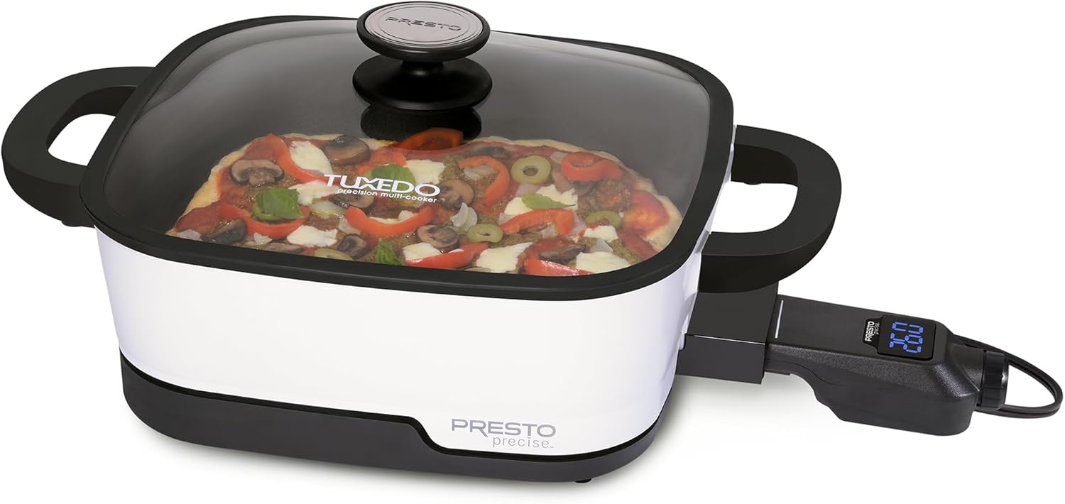 Presto 07118 Tuxedo Precision Multi-Cooker Digital Skillet, 12", White