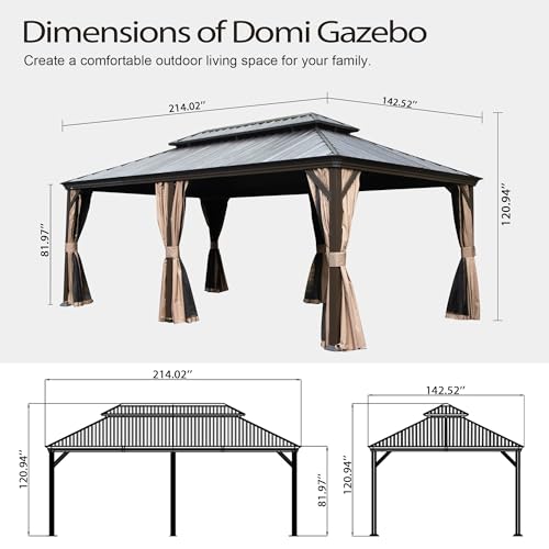 Domi 10’ x 10’ Hardtop Gazebo Metal Frame Canopy with Netting & Curtains