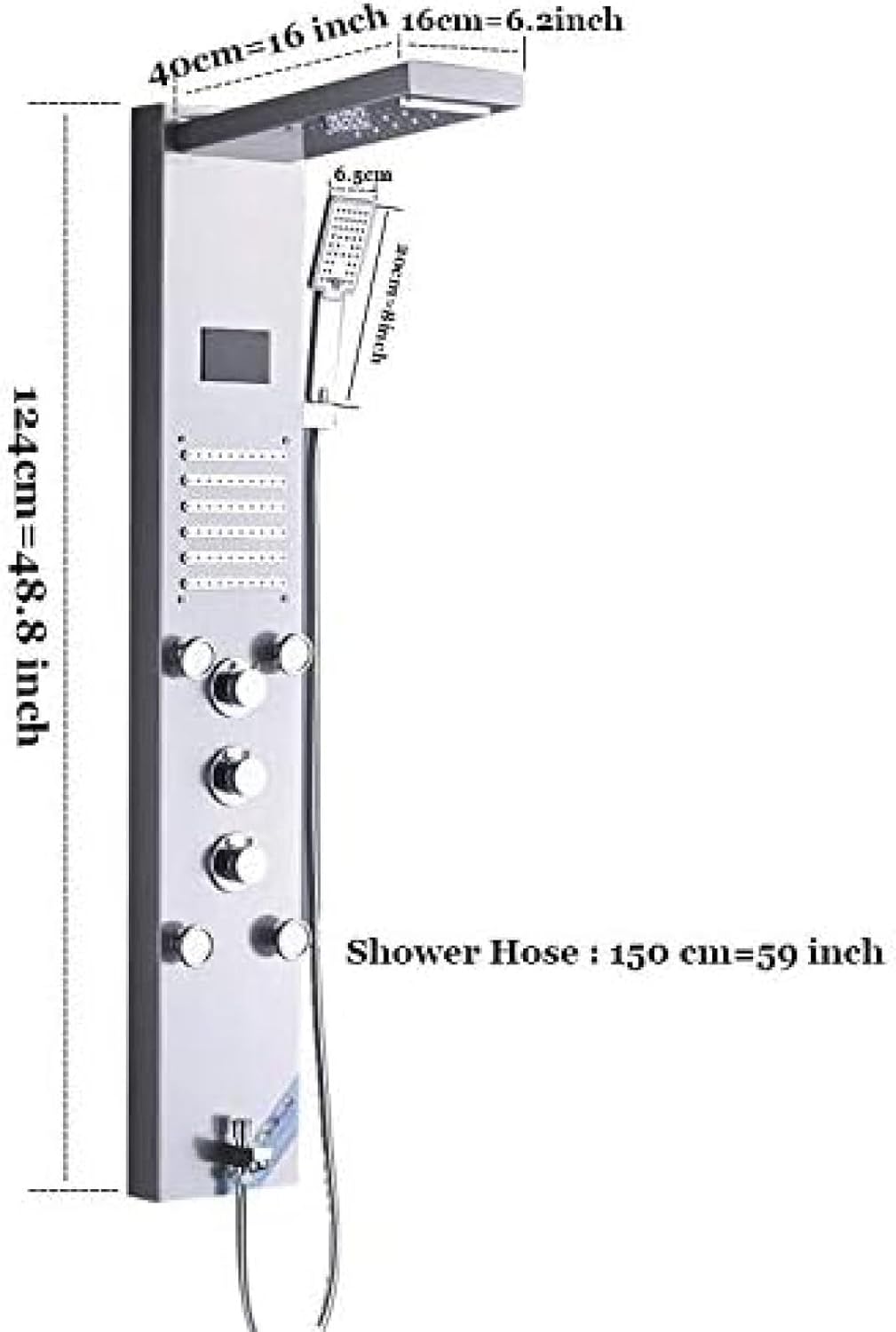 Shower System, Luxury LED Rain Waterfall Shower Panel Column Shower Faucet Set 4 Multi-functional Nozzles Massage SPA Jet Digital Screen