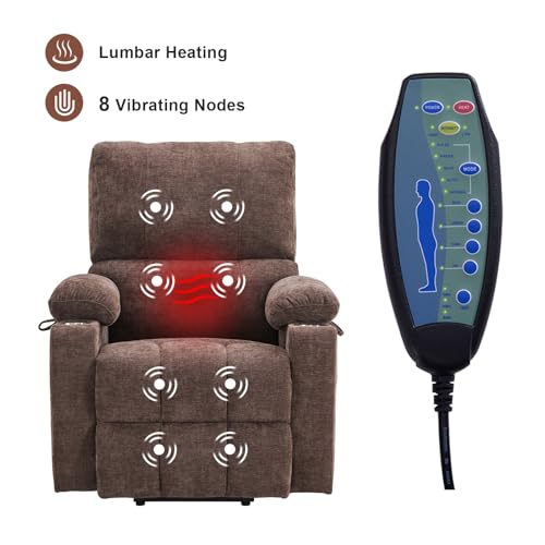 Power Lift Recliner Chair with Extended Footrest, Electric Lift Recliner Chair with Heat and Massage for Elderly, Lift Chair Cup Holders