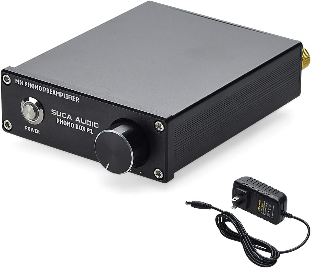 SUCA-AUDIO Phono Turntable Preamp,Mini Phono Preamp Hi-Fi RIAA MM Turntable Pre Amp Low Noise with RCA Input & Output