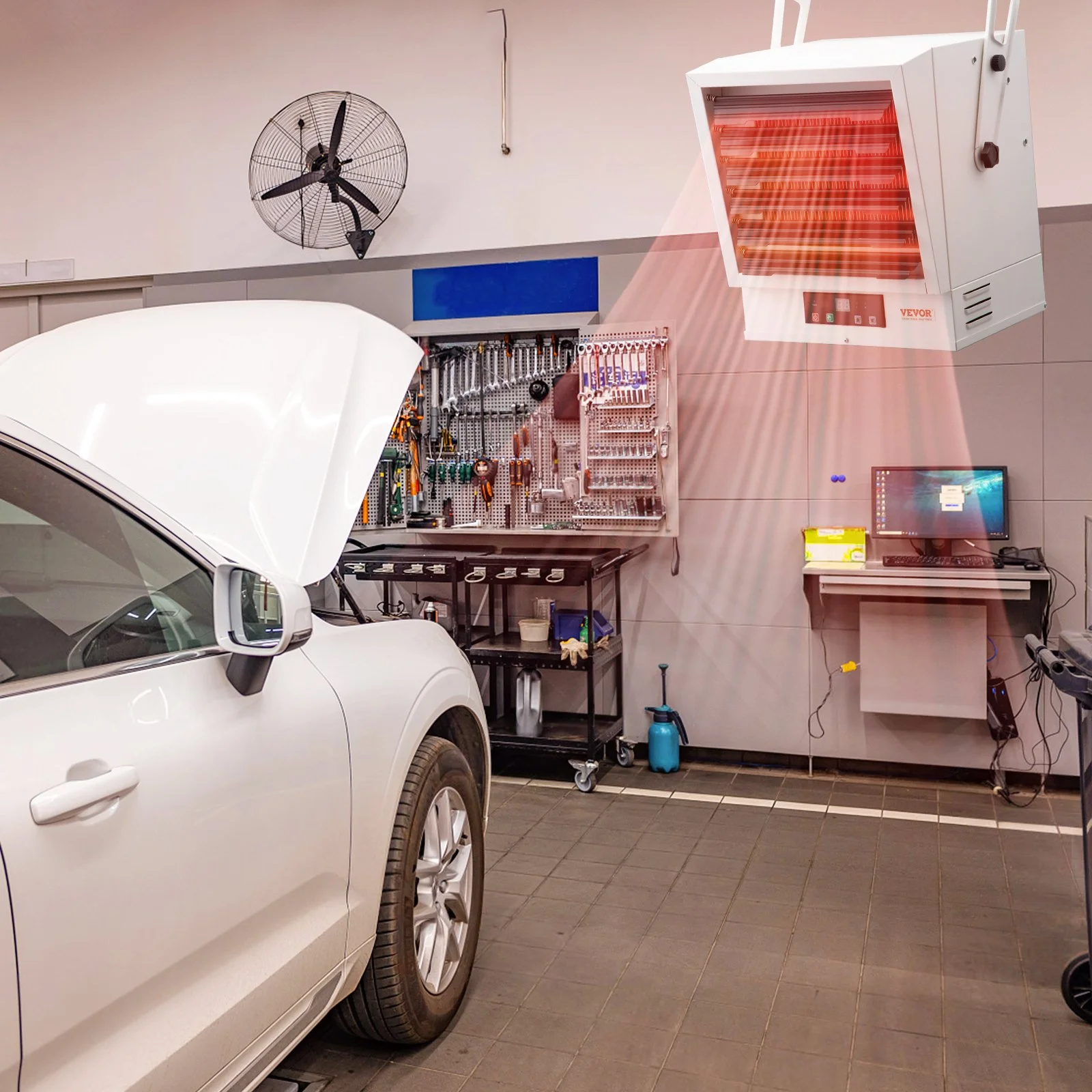 VEVOR 10000-Watt Electric Garage Heater - Digital Fan-Forced Wall/Ceiling Mount Shop Heater with Remote Control, Overheat Protection, Hardwired