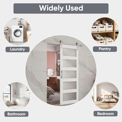 BARNSMITH 42in x 84in Glass Barn Door with 7FT Sliding Door Hardware Kit Included & Handle
