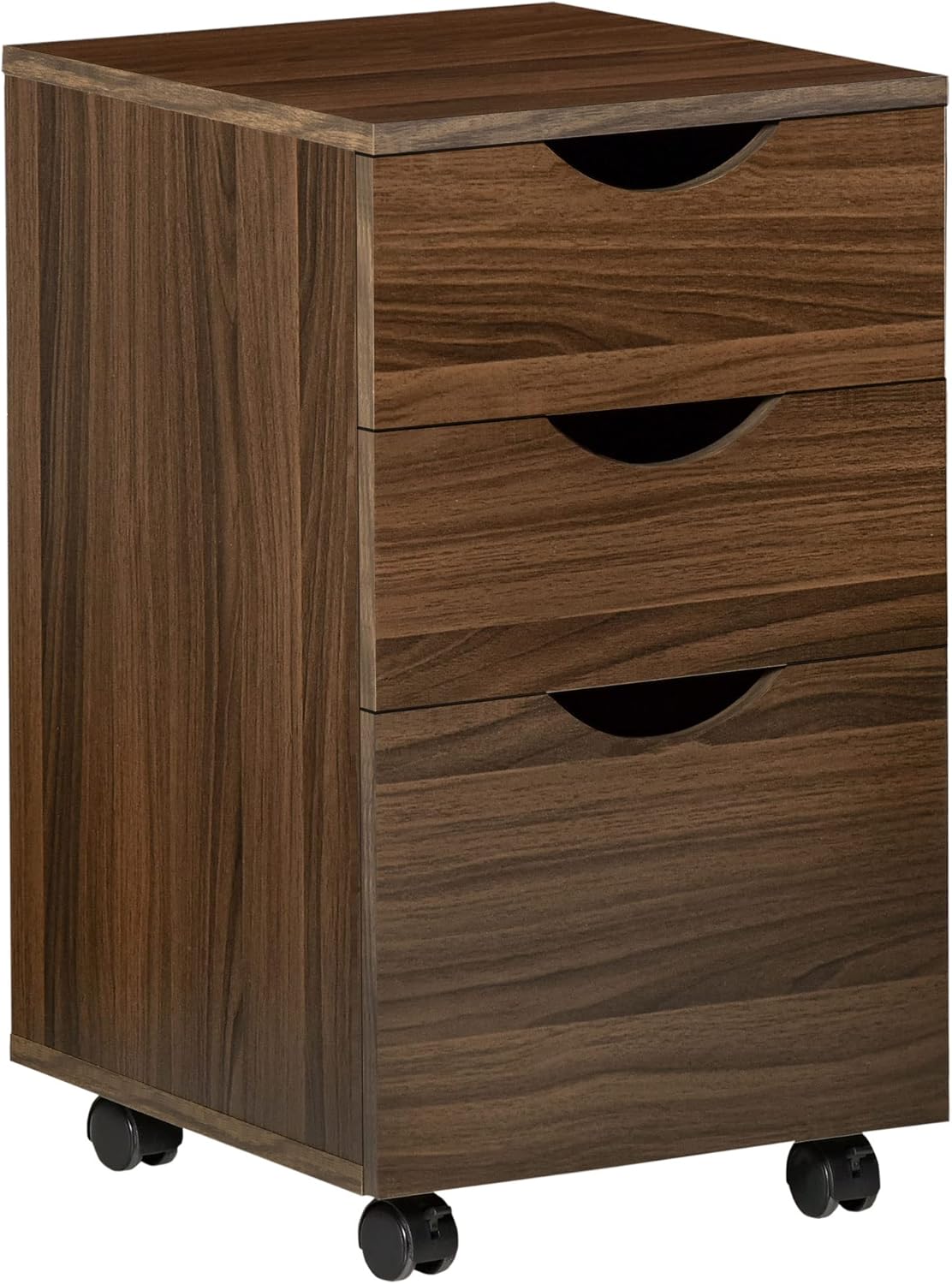 HOMCOM 3 Drawer File Cabinet, Rolling Vertical A4 Paper Letter Binder, 14 D, Brown Wood Grain