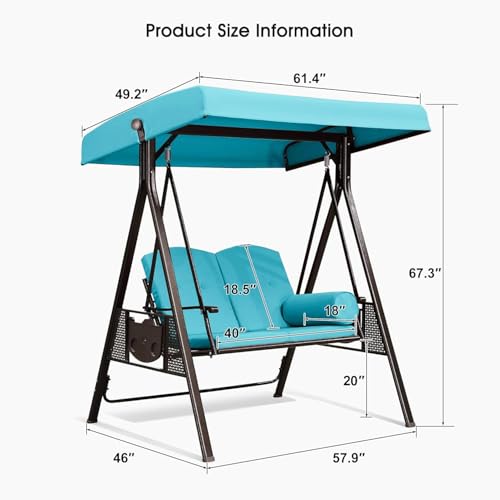 PURPLE LEAF 3-Seat Deluxe Outdoor Patio Porch Swing with Weather Resistant Steel Frame, Adjustable Tilt Canopy, Cushions and Pillow Included, Beige