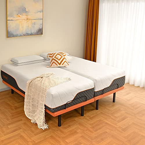 Split King Adjustable Bed Frame with Mattress - 14” Luxury Hybrid Mattress, Smart APP Contorl, Massage, Zero Gravity, Anti-Snore