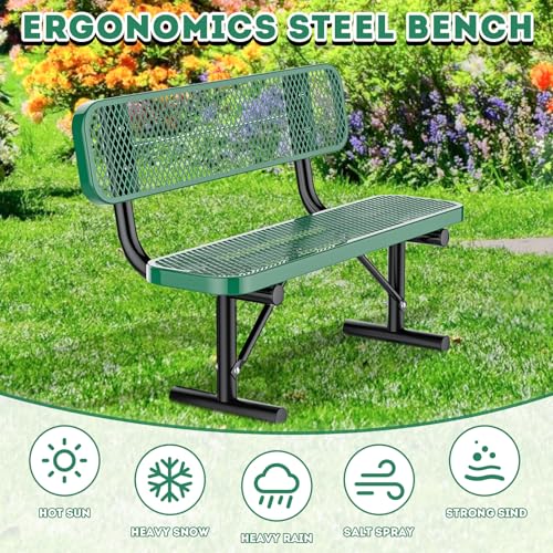 8FT Heavy Duty Park Bench with Back Portable Frame, Outdoor Metal Park Bench with Backrest, Steel Mesh Outdoor Bench for Garden, Lawn, Patio, Porch