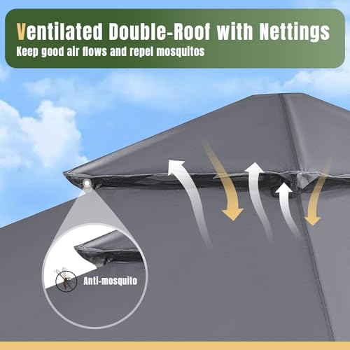AOXUN Outdoor Gazebo for Patio 10x12, Metal Frame Canopy with Double Roofs