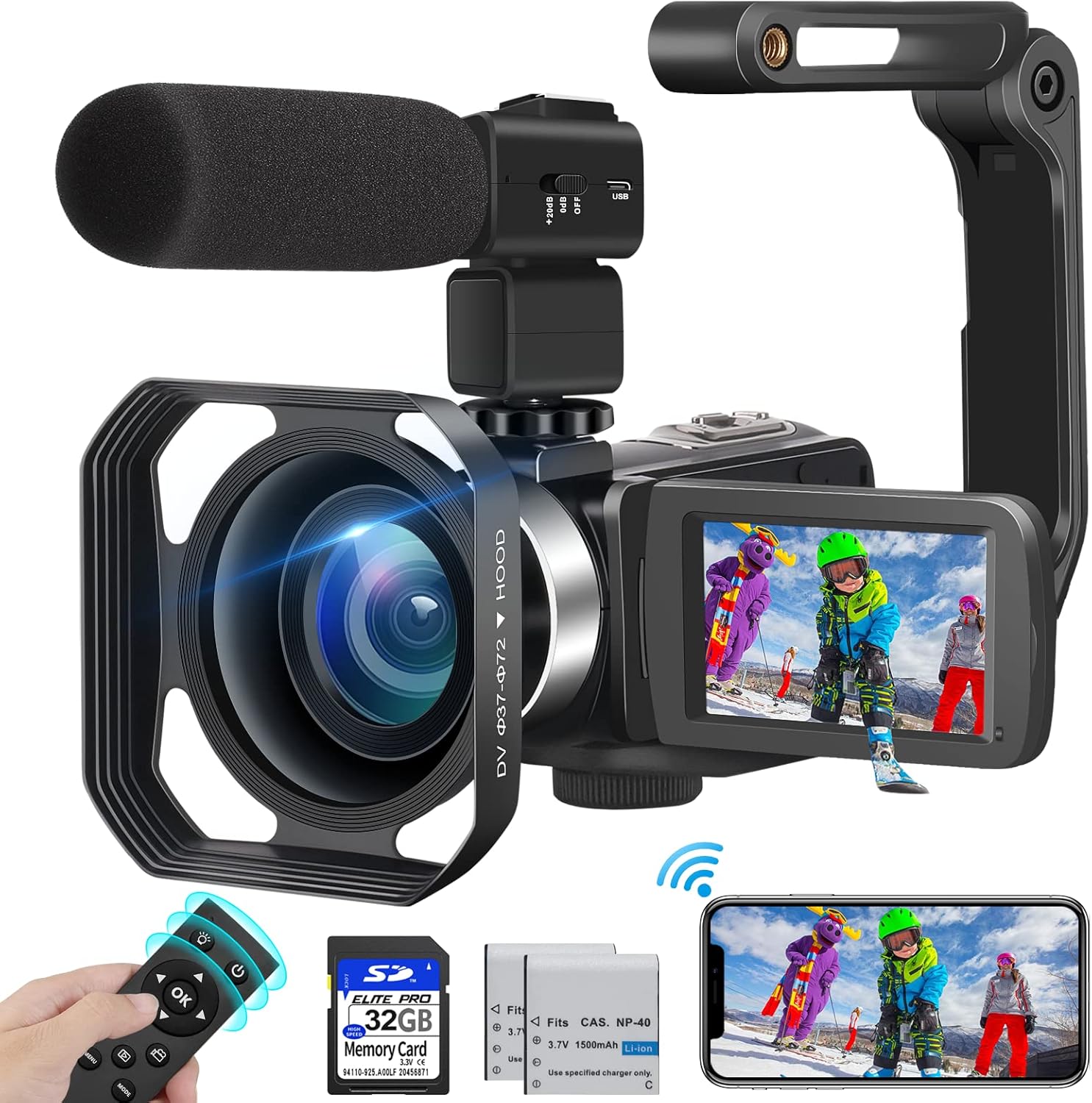 Video Camera 4K Camcorder, 48MP 60FPS WiFi Vlogging Camera 3.0 Inch Touch Screen 18X Zoom Digital Camera YouTube Camera with Microphone
