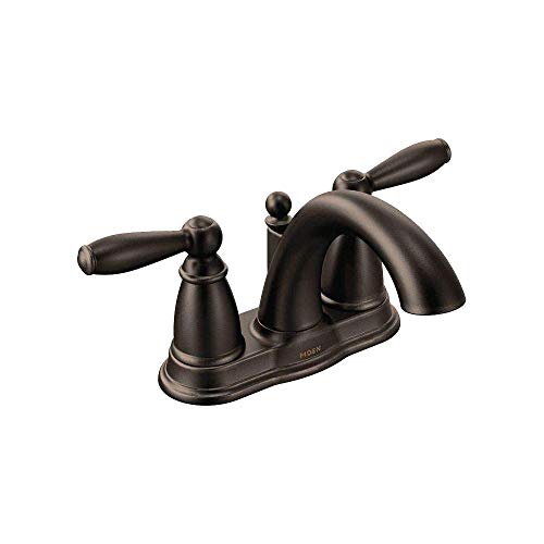 Moen Brantford Oil Rubbed Bronze Two-Handle Low Arc Centerset Bathroom Faucet with Drain Assembly, Bathroom Faucets for Sink 3-hole