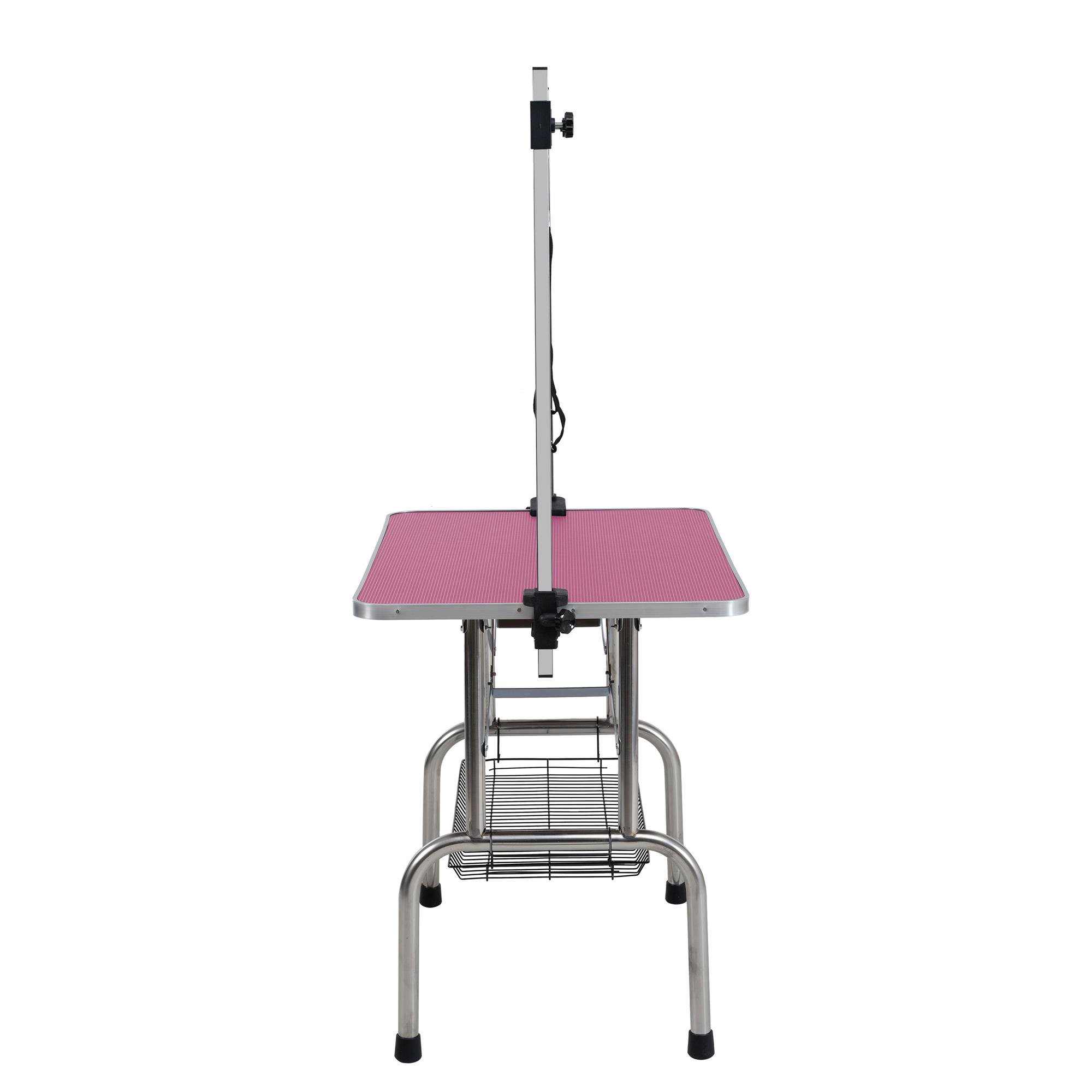 Pefilos 42" Pet Grooming Table for Large Dogs Adjustable Height Portable Trimming Table Drying Table w/Arm/Noose/Mesh Tray, Pink