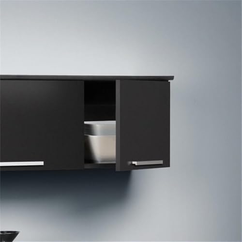 Prepac Coal Harbor Floating Cabinet, Wall Mounted Hutch with 3 Doors, Self Closing Hinges for Office, Living Room