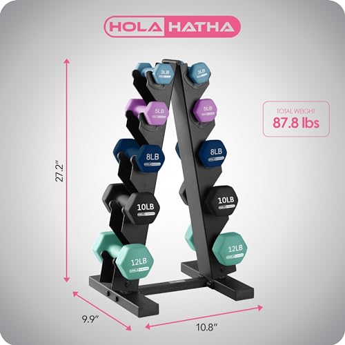 HolaHatha Neoprene Dumbbell Free Hand Weight Set with Rack, Ideal for Home Exercises to Gain Tone and Definition