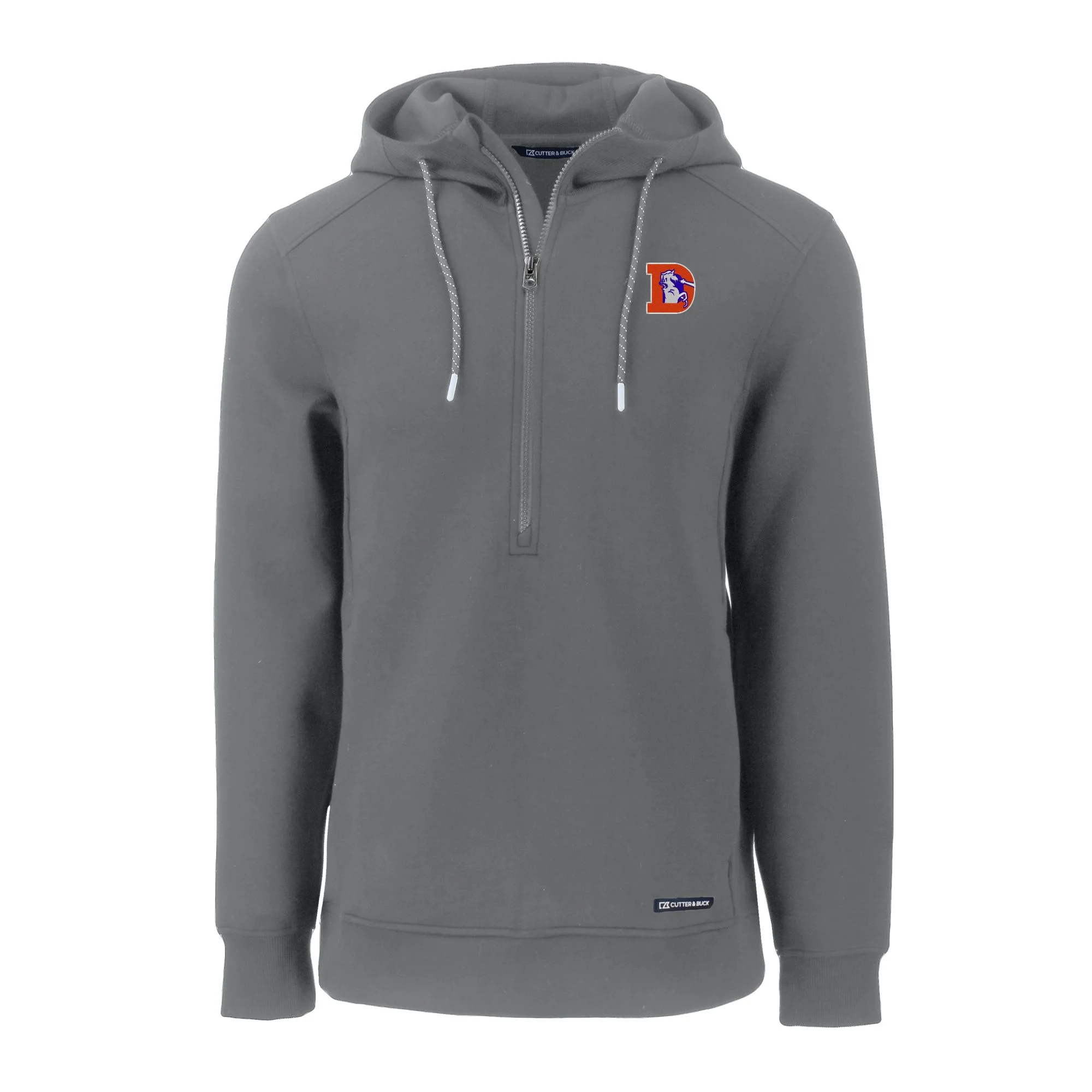 Men's Cutter & Buck Gray Denver Broncos Throwback Roam Eco Half-Zip Recycled Pullover Hoodie