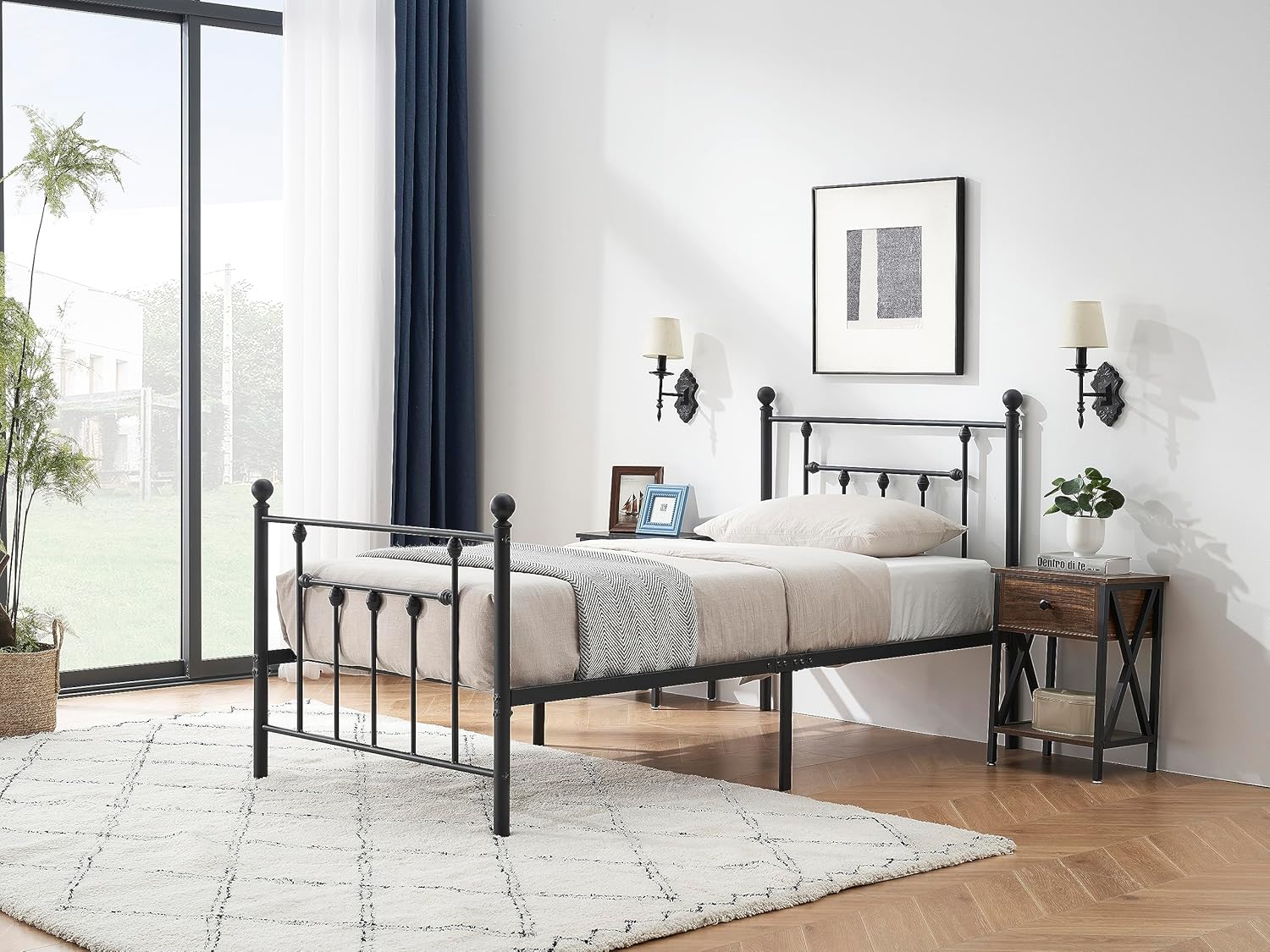 VECELO Twin Size Metal Platform Bed Frame with Headboard and Footboard