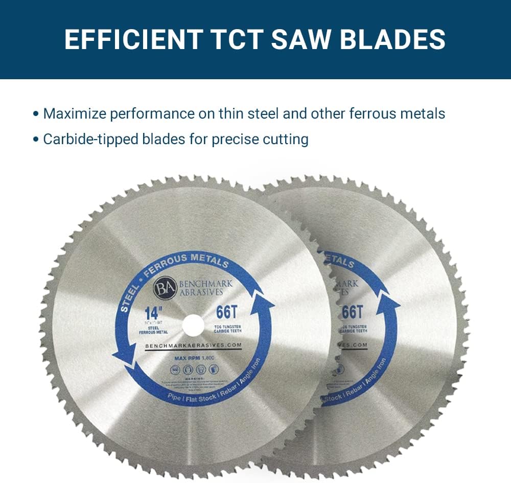 Benchmark Abrasives 14" 80 Tooth Tungsten Carbide Tips Saw Blade for Thin Steel and Ferrous Metals