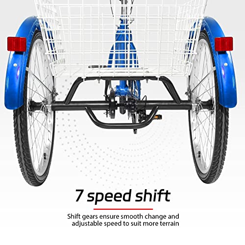 7-Speed Adult Tricycle with Large Basket 24/26 Inch, Stable 3-Wheel Cruise Bicycle for Shopping, Beach and City Trike Perfect for Men, Women