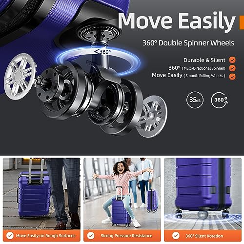 SHOWKOO Luggage Sets Expandable PC+ABS Durable Suitcase Double Wheels TSA Lock Black