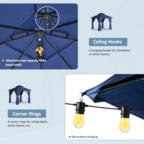 Aoxun 10'x12' Outdoor Patio Gazebo, Heavy Duty Party Tent with Wind-Resistant Ropes