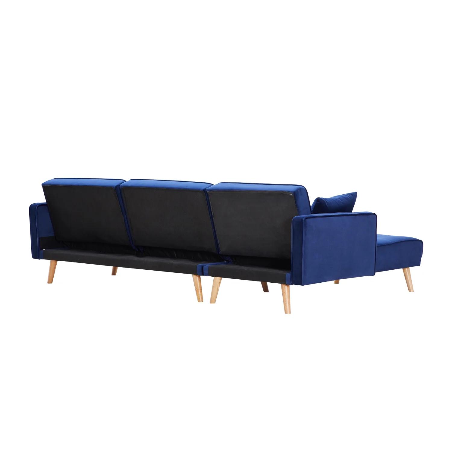 Royard Oaktree Velvet Sectional Sofa Bed L-Shaped Folding Sofa with Chaise Convertible Daybed Sleeper Couch for Living Room Apartment Small Space,Blue