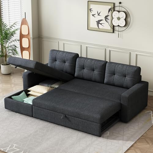 Ball & Cast L-Shape Reversible Sectional Sleeper Sofa Bed 4 in 1 Pull Out Couch with Storage Chaise & Removable Back Cushions