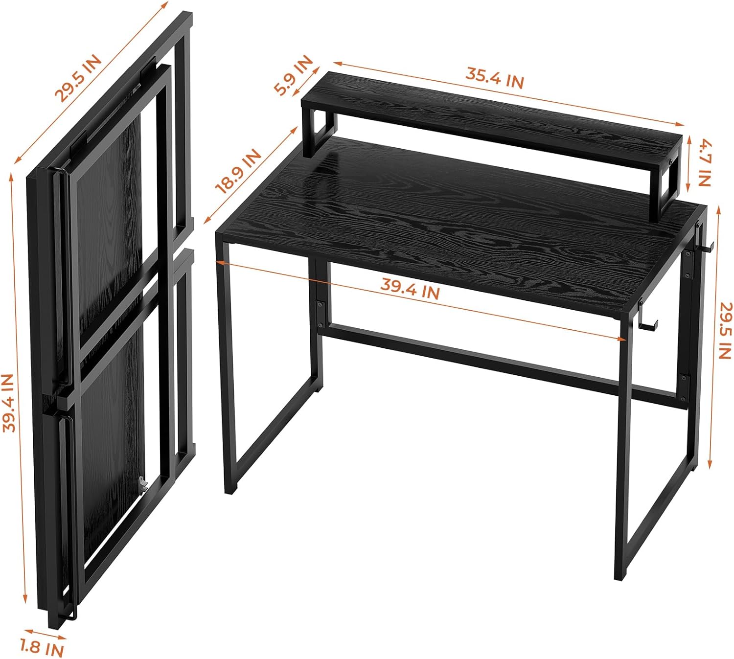 Coavas 31.5 inch Folding Desk No Assembly Required, SOROGRA Folding Desk Small Foldable Desk 39.4 inch with Led Lights