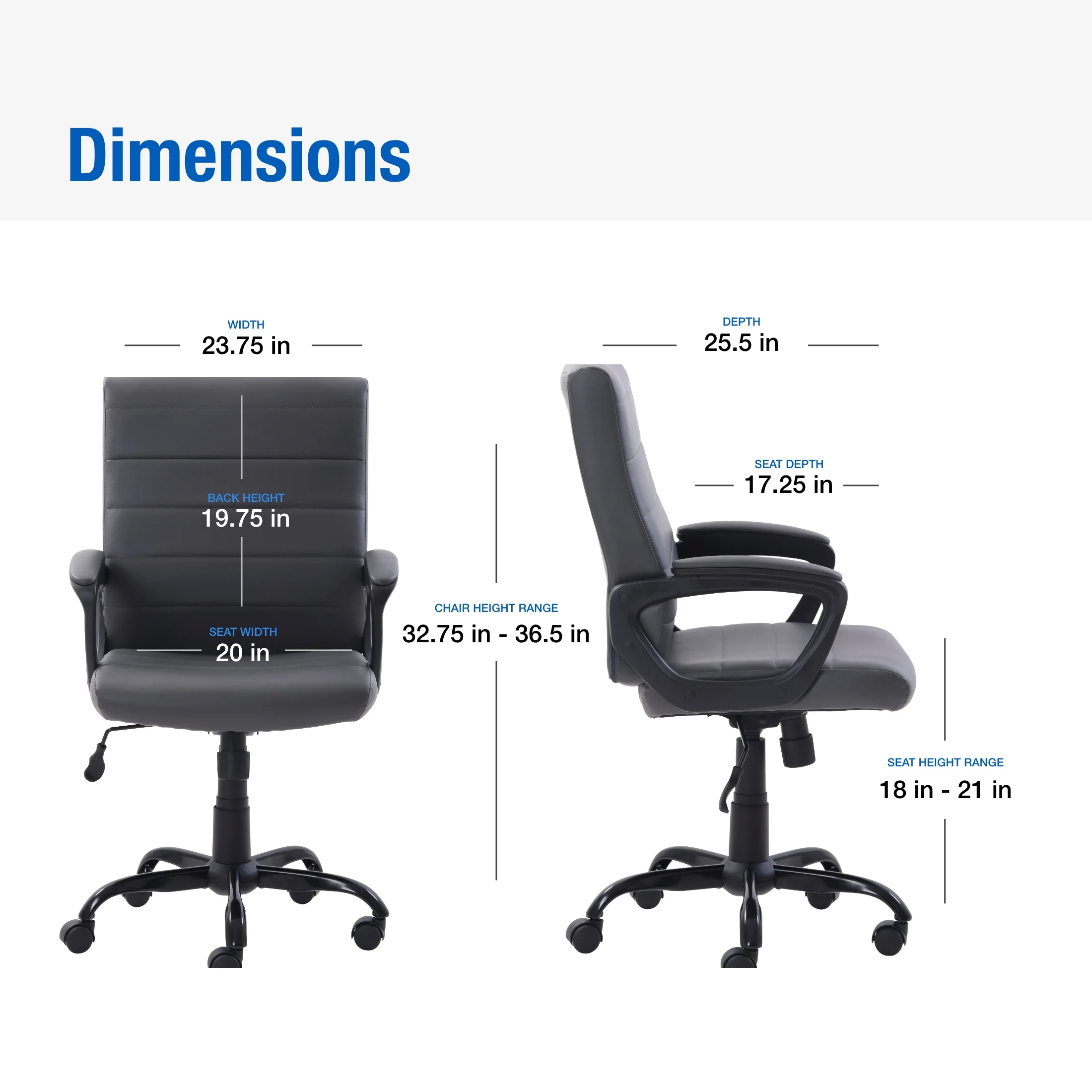 Mainstays Bonded Leather Mid-Back Manager's Office Chair, Gray