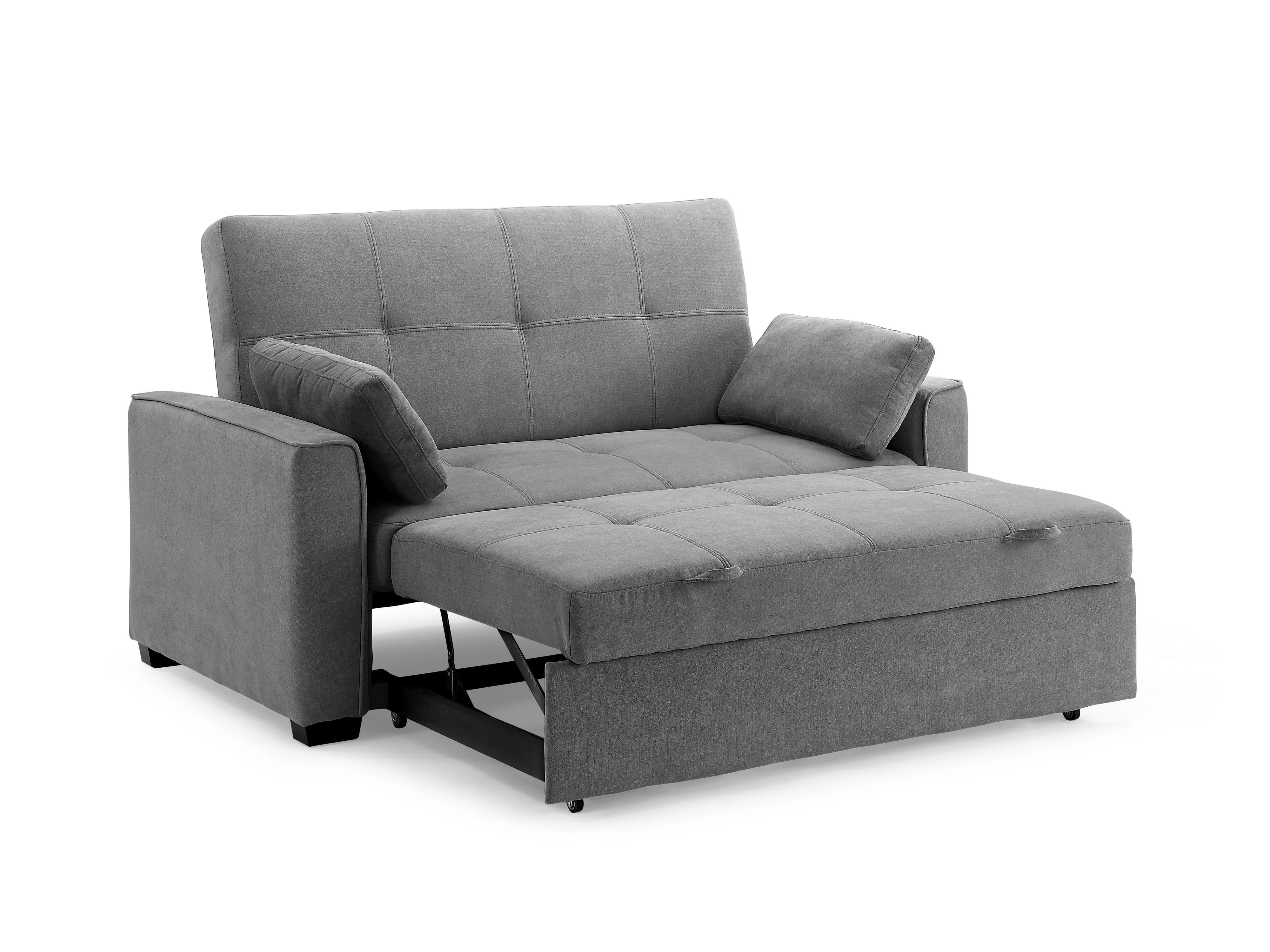 Nantucket Pull-Out Chenille Sleeper Sofa with Accent Pillows, Queen Size, Light Gray