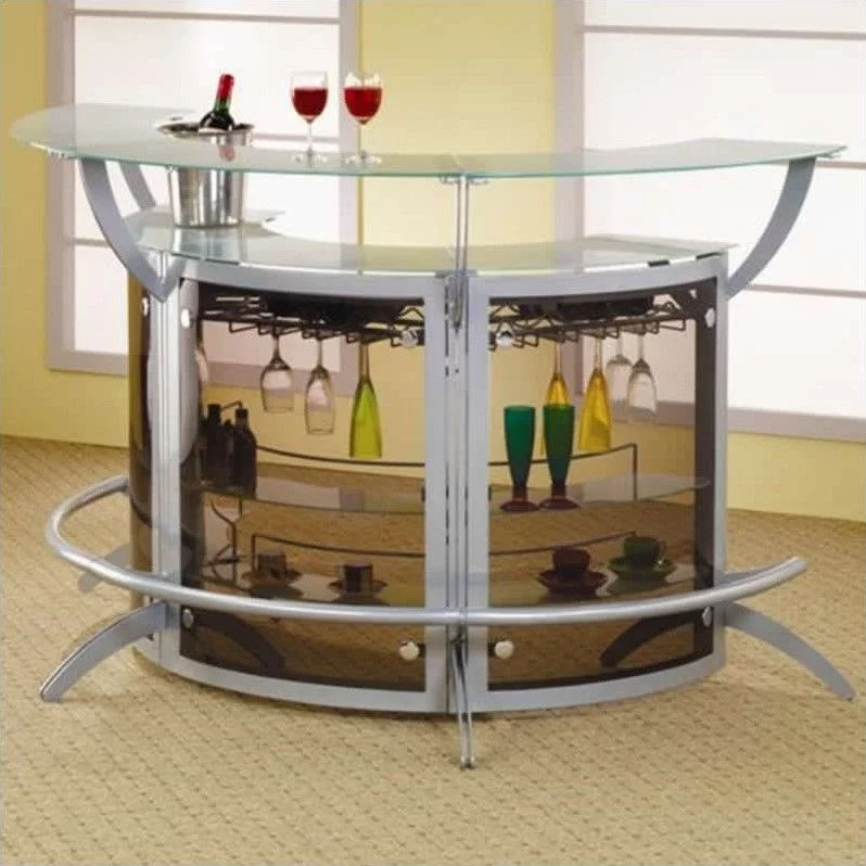 Dallas 2-shelf Home Bar Silver and Frosted Glass