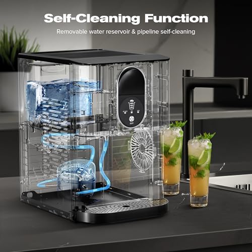 Kismile Countertop Nugget Ice Maker, 20DN 50LBS/Day Output, Self-Cleaning, Soft Chewable Pebble/Pellet Ice with One-Click Operation for Home