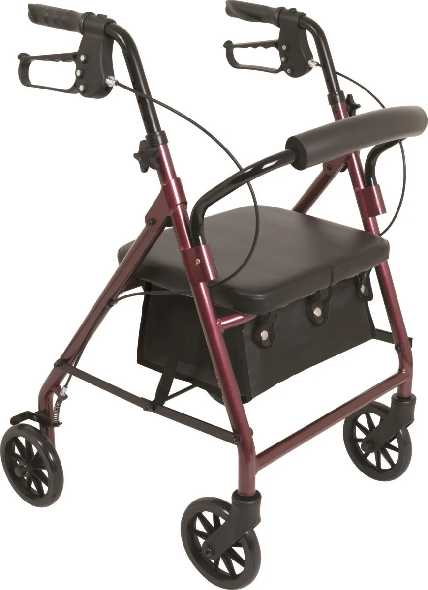 ProBasics Junior Aluminum Rollator, 6" Wheels, Burgundy, 250 lb Weight Capacity - Curated Treasures Market