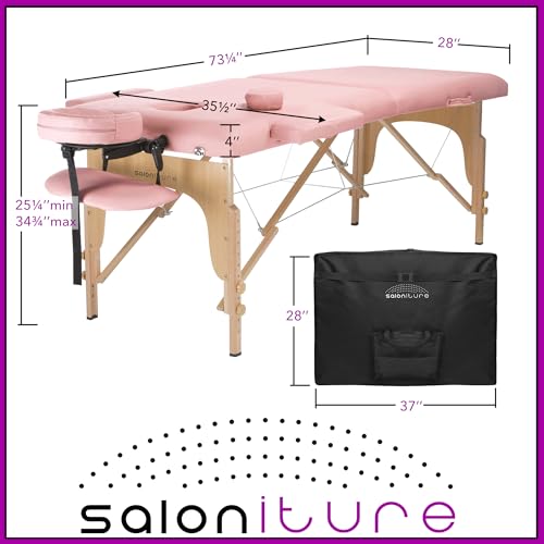 Saloniture Professional Portable Folding Massage Table with Carrying Case - Black