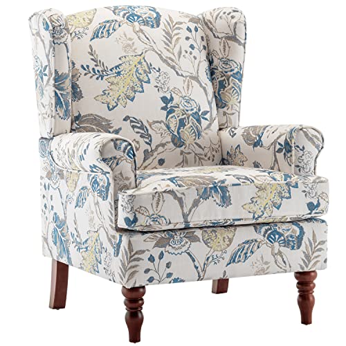 MELLCOM Floral Accent Chair, High Back Upholstered Armchair with Solid Legs, Leisure Single Sofa Chair for Living Room, Bedroom, Home Office