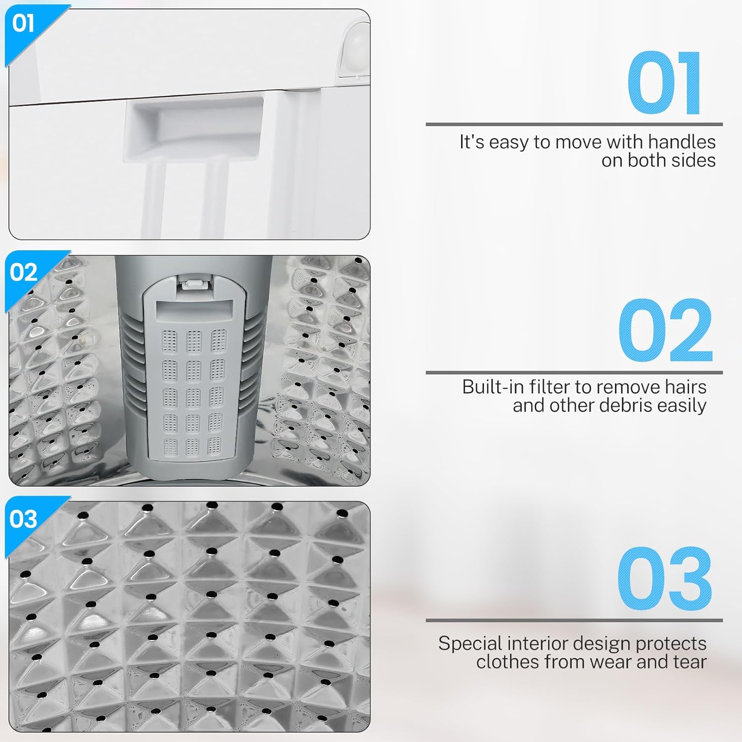 Nictemaw Portable Washing Machine 17.8 Lbs Capacity Portable Washer with Drain Pump, 2.4 Cu.ft Compact Laundry Washer with Glass Top Lid
