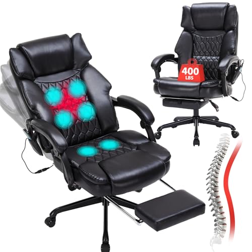 Massage Office Chair with Heat,Reclining Office Chair with Foot Rest,6 Points Vibration Home Desk Chairs for Heavy People 400lbs