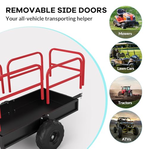 Heavy Duty ATV Trailer Dump Car, Utility Steel Yard Trailer, 1700-Pound Capacity Garden Dump Carts, Hand Pull or Foot Pedal Dump Cart for ATV, UTV