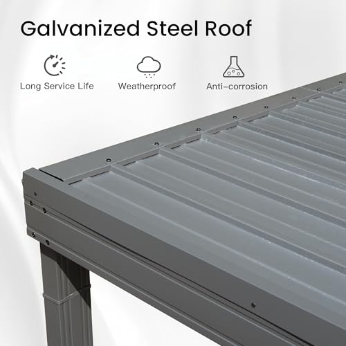 Domi 10' x 14' Lean to Gazebo, Wall Mounted Gazebos Pergola with Built in Drainage System, Galvanized Steel Roof