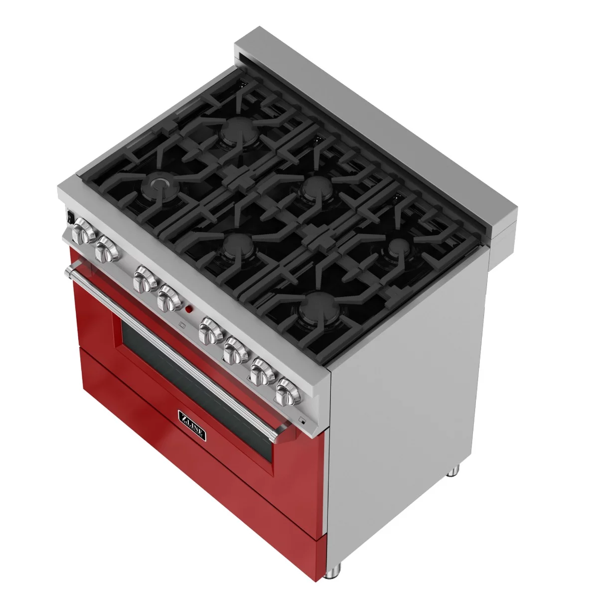 ZLINE 36 in. Professional Dual Fuel Range in Snow Stainless with Red Gloss Door (RAS-RG-36)