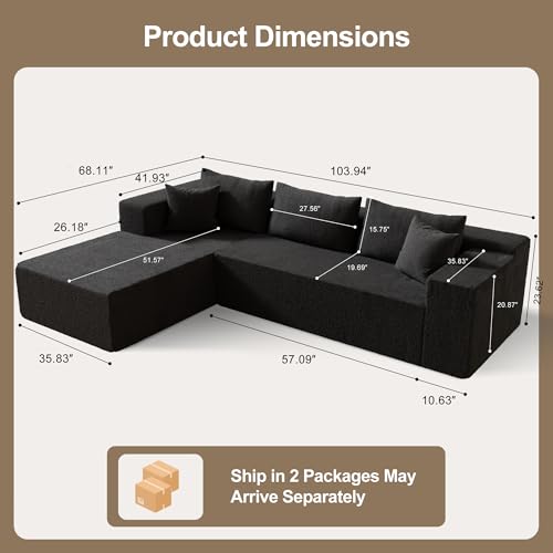 104" Sectional Couches for Living Room, Modular Sectional Sofa with Deep Seat, L-Shape Couch with Chaise, Cloud Couch for Living Room Bedroom